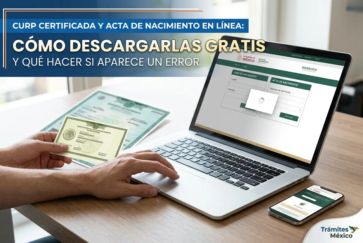 Computador e smartphone mostrando CURP e certidão online